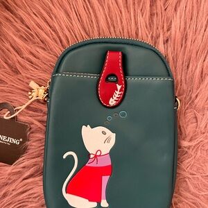 Cute Cat Design Crossbody Bag in Teal